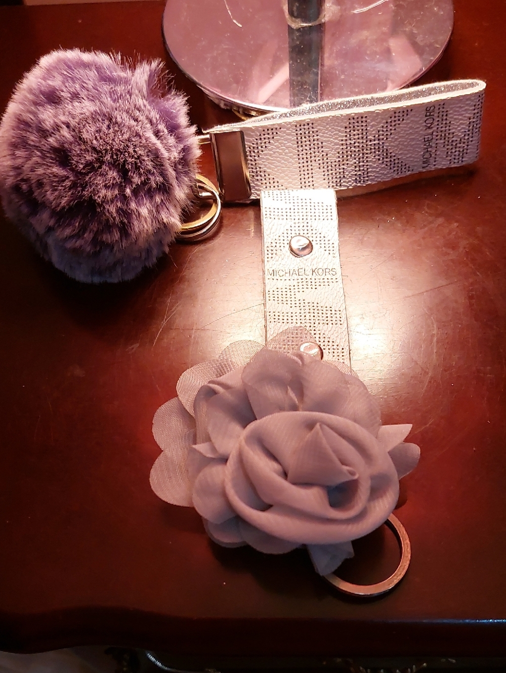 Refurbishef M.K Keychains Floral Keyring And Faux Fur Pom Pom